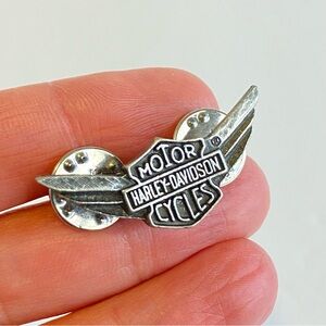 Vintage Harley Davidson Winged Motor Cycle Bar Shield Pin Antique Silver Finish